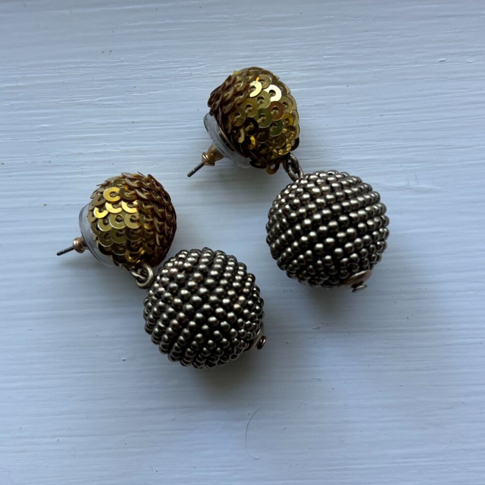 J. Crew Gold Sequin and Beaded Drop Earrings